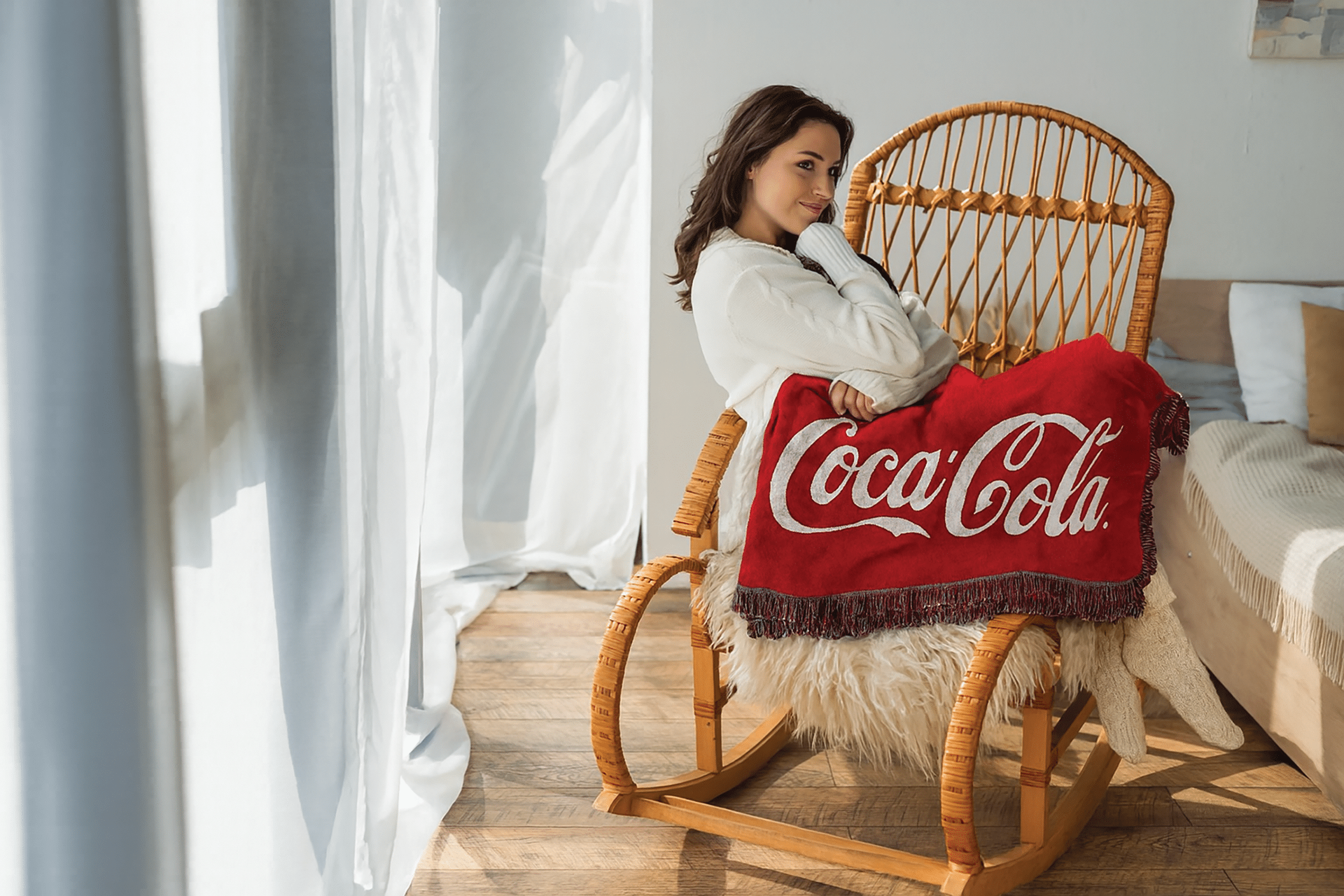girl with coca cola blanket